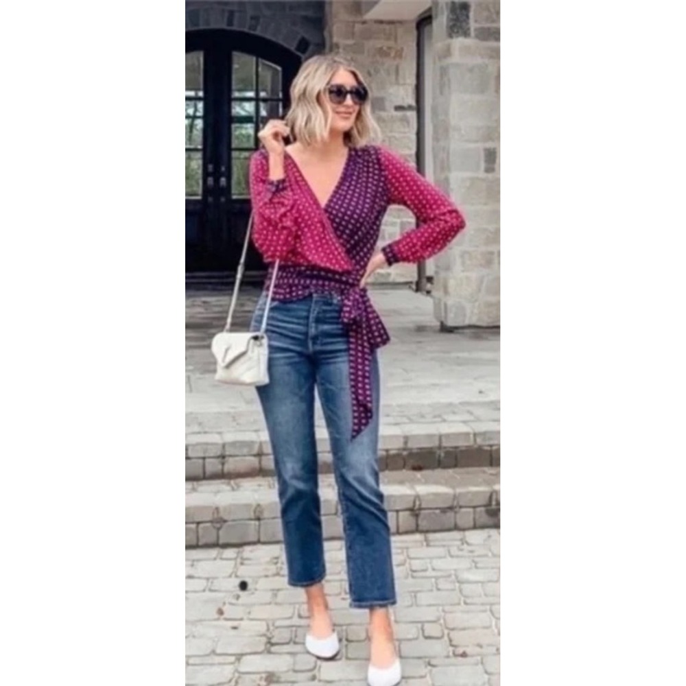 Anthropologie Wrap Blouse in Magenta and Navy - Picture 3 of 12